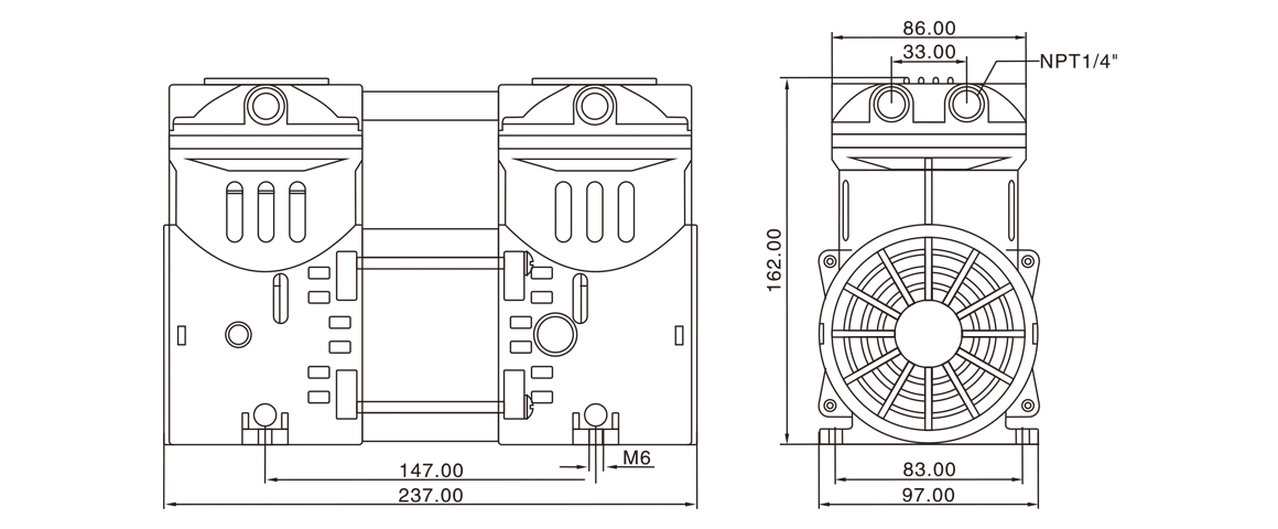 HP-550H活塞真(zhen)空泵 尺寸圖