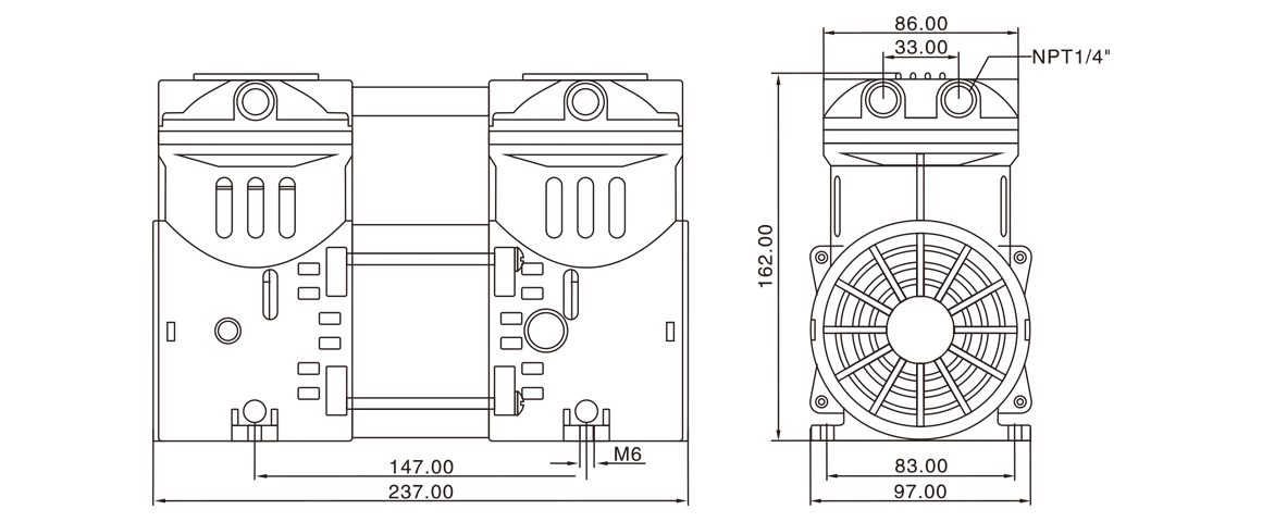HP-550V活塞真空(kong)泵 尺(chi)寸圖