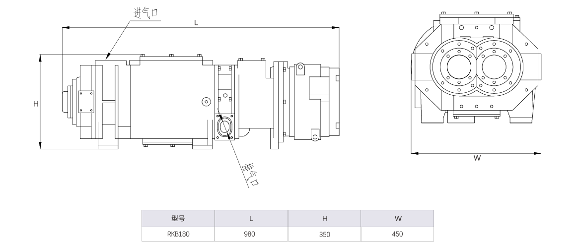 RKB0180榦式螺(luo)桿真(zhen)空泵(beng) 水冷尺寸圖
