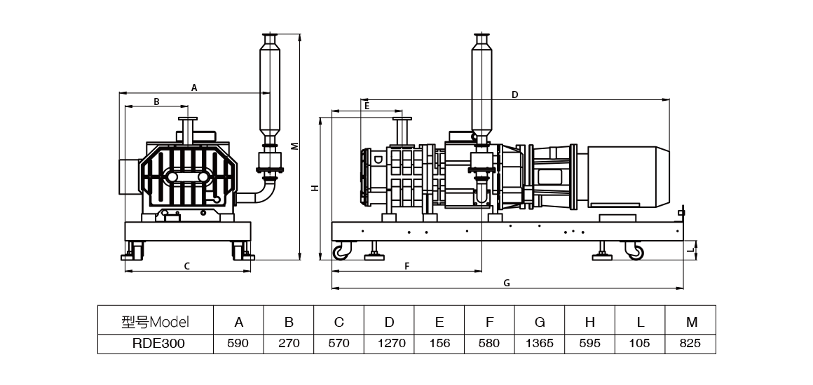 RDE300榦式螺桿真空泵 尺(chi)寸圖